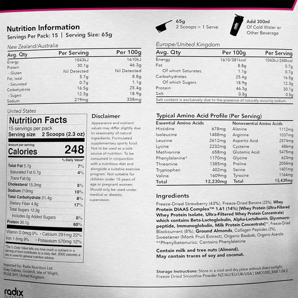 Radix Nutrition Ultimate Recovery Whey Protein Smoothie Powder - Single Serving