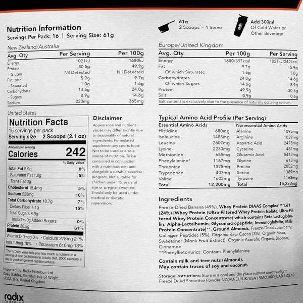 Radix Nutrition Ultimate Recovery Whey Protein Smoothie Powder - Single Serving