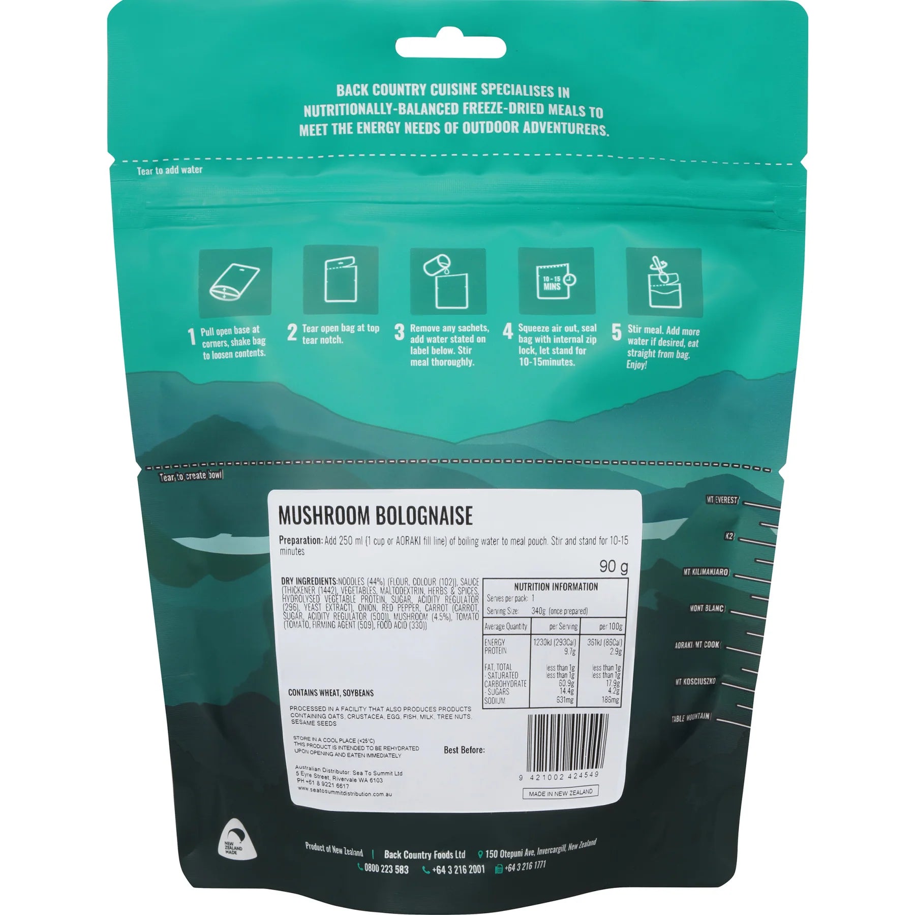 Back Country Cuisine Freeze Dried Food - Mushroom Bolognaise