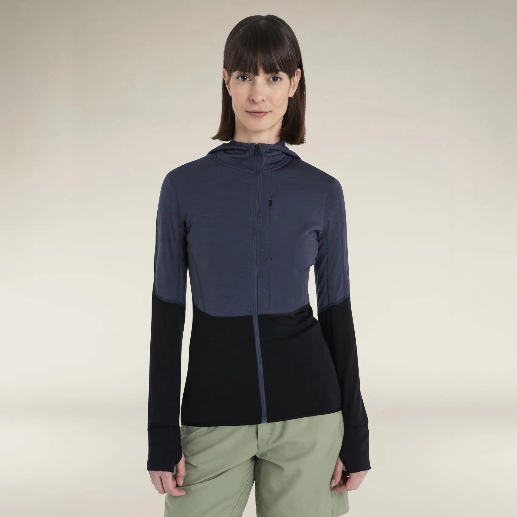 Icebreaker 200 Realfleece Descender Long Sleeve Womens Hooded Jacket Colour Black_Graphite