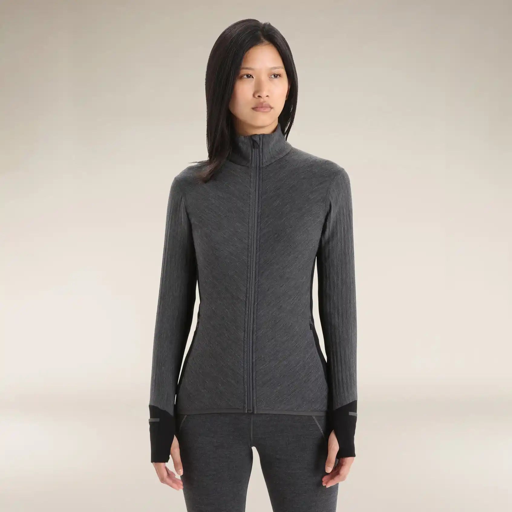 Icebreaker Descender Long Sleeve Zip Womens Jacket Colour Jet Heather_Black
