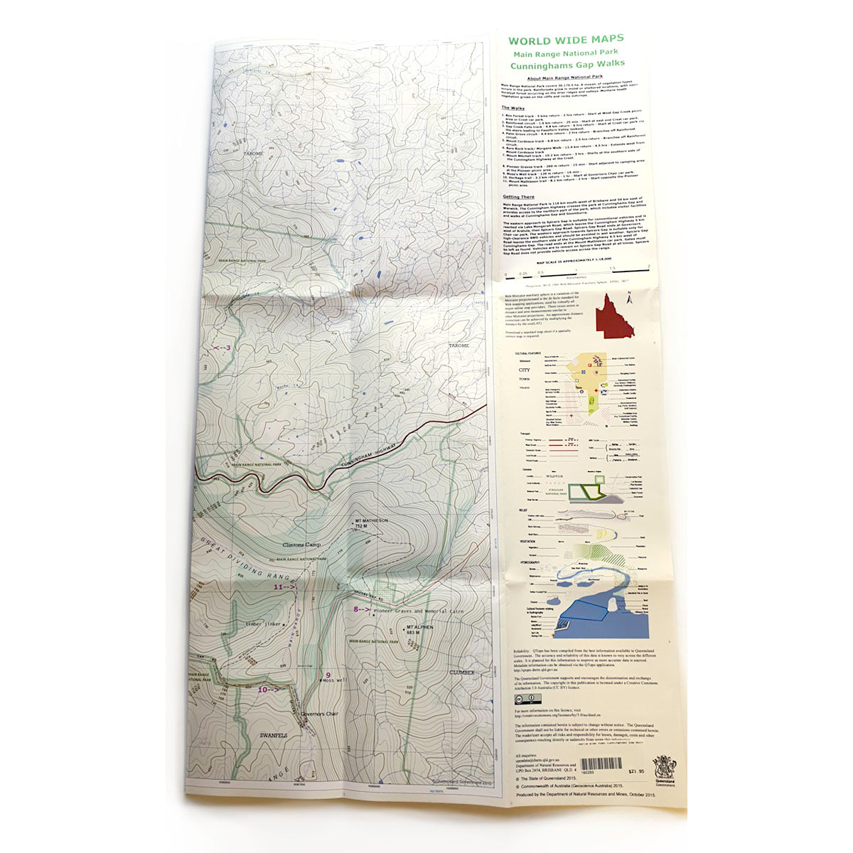 World Wide Maps Cunninghams Gap Bush Walks Map