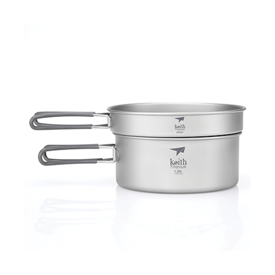 Keith 2 Piece Titanium Pot and Pan Cook Set - 180x81mm