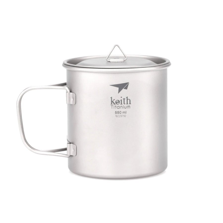 Keith Single Wall Titanium Mug with Folding Handle and Lid