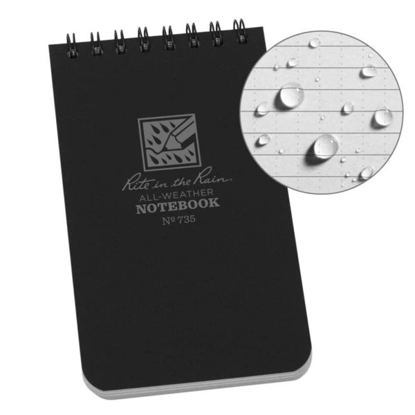 Rite In The Rain Polydura Waterproof Spiral Notebook 3 X 5 Colour Black