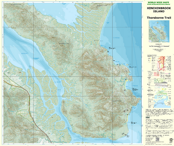 World Wide Maps Hinchinbrook Island - Thorsborne Trail Map - 50k Scale