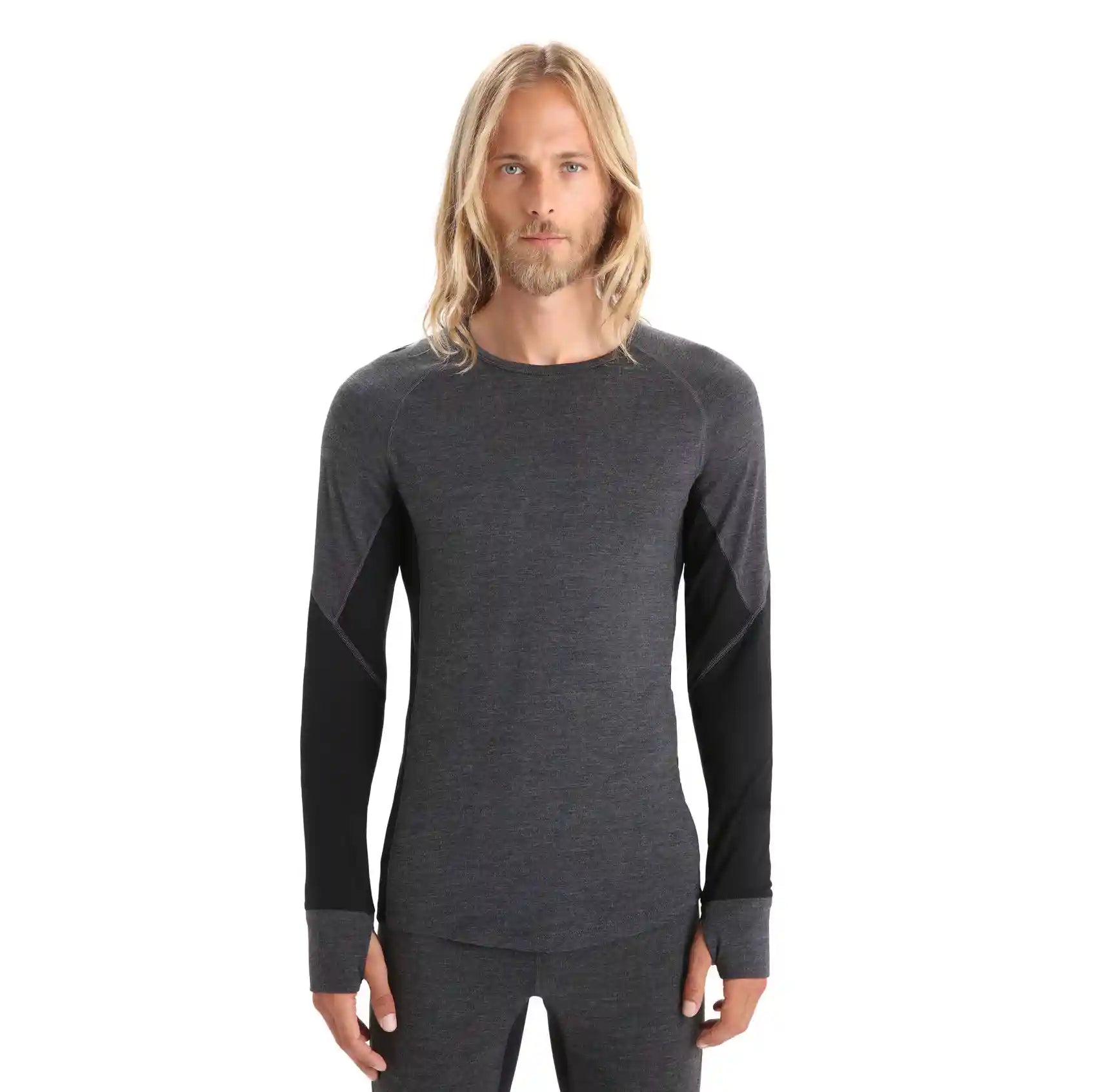 Icebreaker 260 Zone Long Sleeve Crewe Mens Thermal Top Colour Jet Heather Black