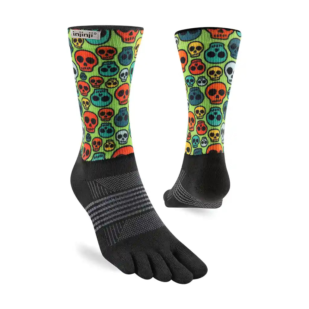 Injinji Spectrum Trail Womens Midweight Crew Socks Grim Colour Skull