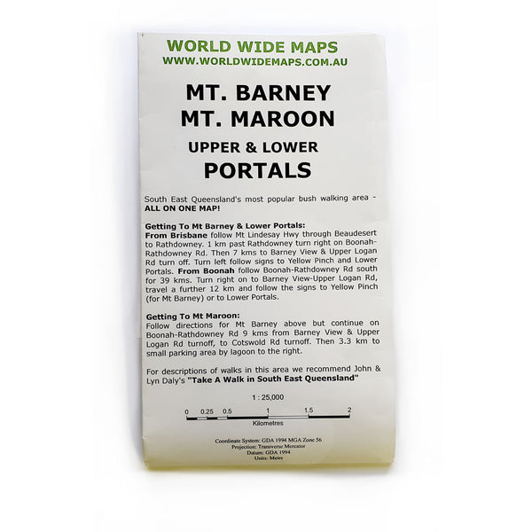 World Wide Maps Mount Barney Mount Maroon Lower & Upper Portals Map