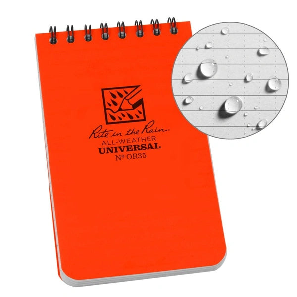 Rite In The Rain Polydura Waterproof Spiral Notebook 3 X 5 Colour Orange