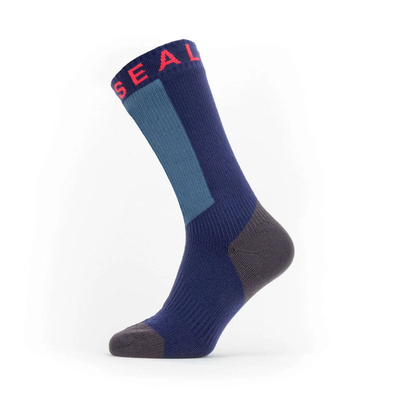 Sealskinz Waterproof Warm Weather Mid Length Sock With Hydrostop Xl Colour Navy Blue Grey Red