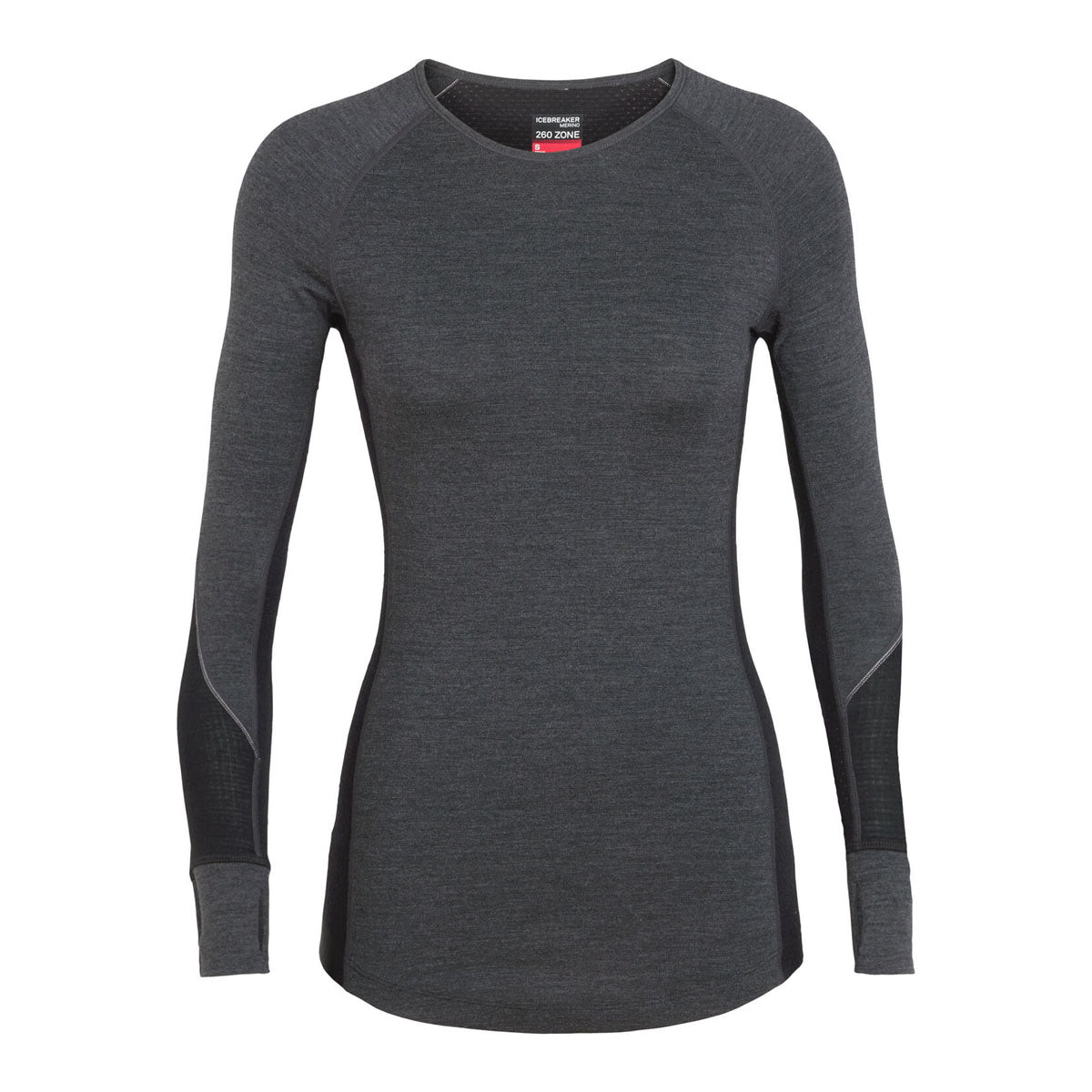 Icebreaker 260 Zone Long Sleeve Crewe Womens Thermal Top Colour Jet Heather Black