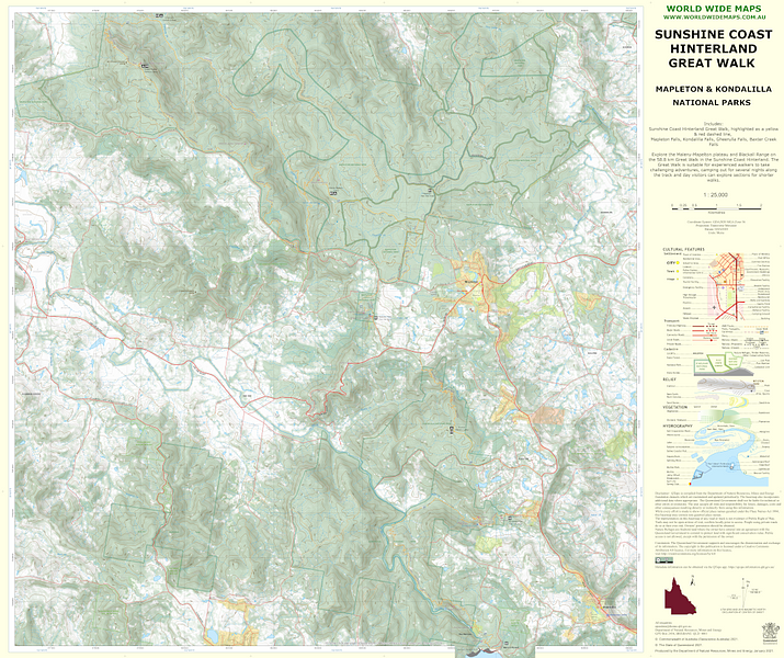 World Wide Maps Sunshine Coast Hinterland Great Walk Map